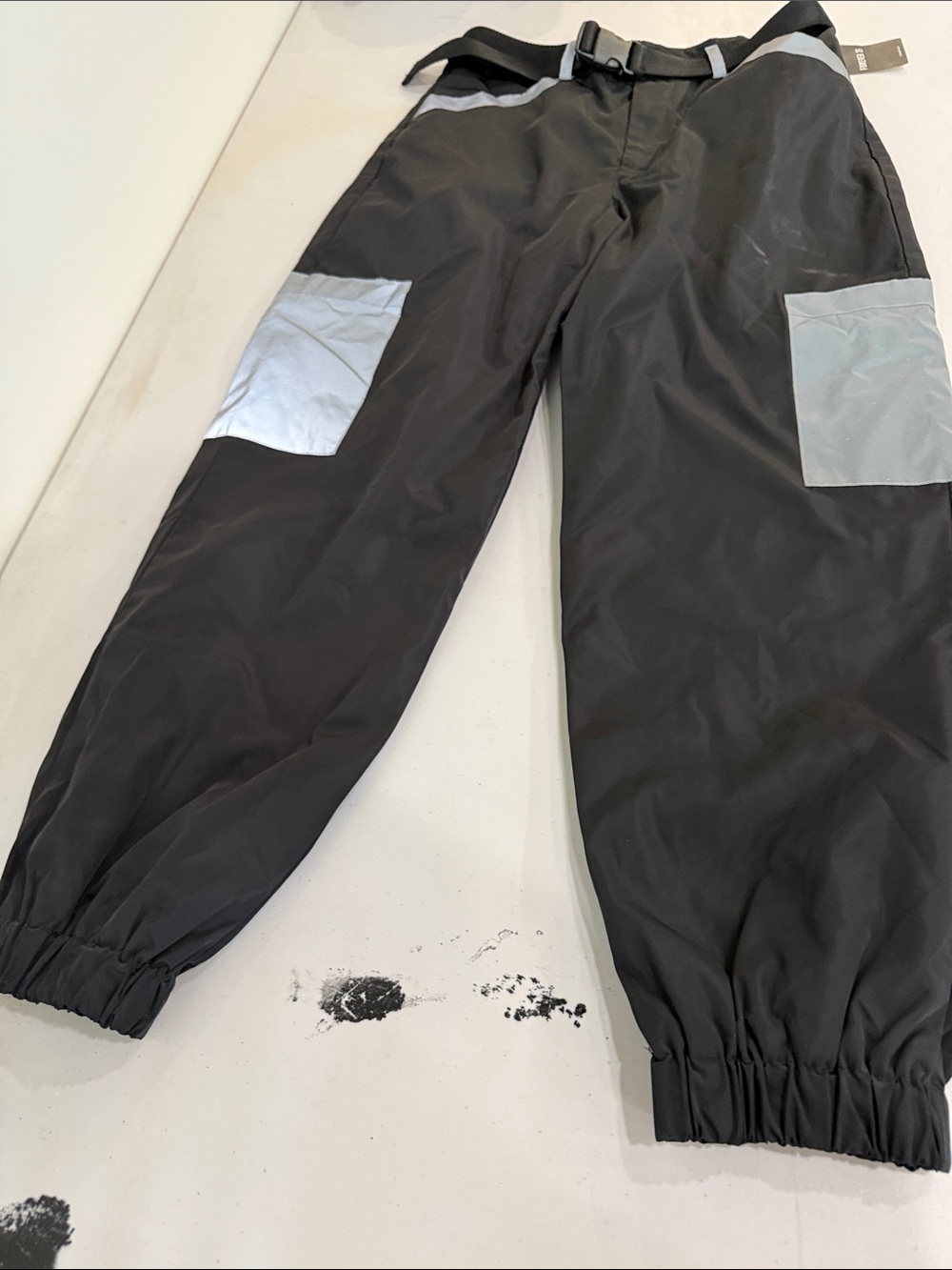 Forever 21 Black Cargo-Style Nylon Pants with Light Gray Pockets